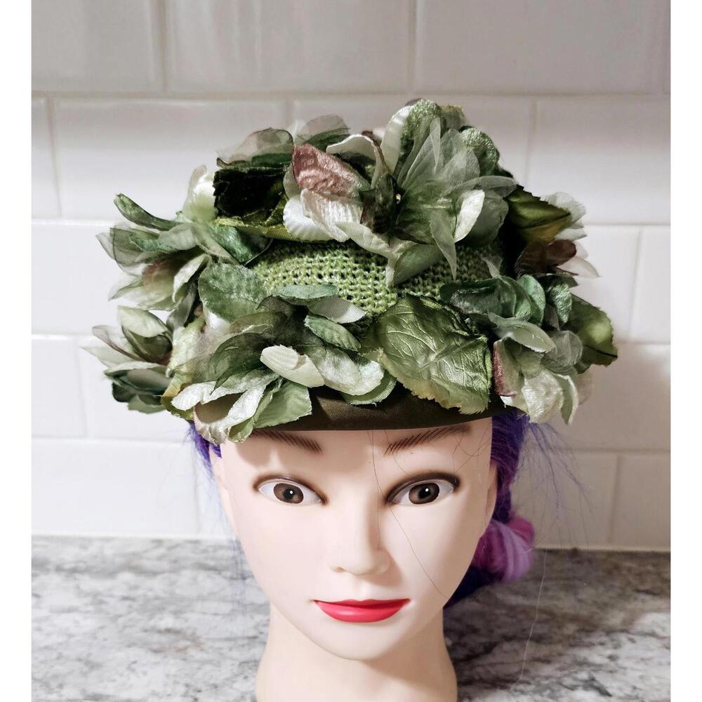 Vintage 1950s Green Floral Hat